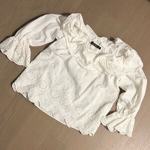 White Eyelet Ruffle Blouse top